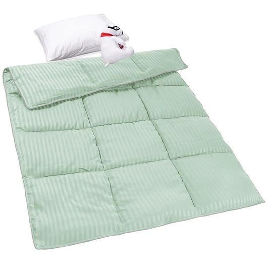 ZPECC Toddler Down Alternative Comforter, 39x47 Hypoallergenic Baby Blanket Quilt, Soft Breathable Lightweight All Season Kids Duvet Insert for Crib Stroller Cot Daycare, Green Stripe