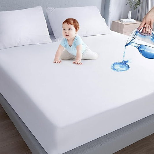 Waterproof Mattress Protector Full XL Size,Mattress Cover Protector, Smooth Top Mattress Protector for Kids, Breathable Skin Friendly and Noiseless Fitted Sheet,Full XL Size,Polyester