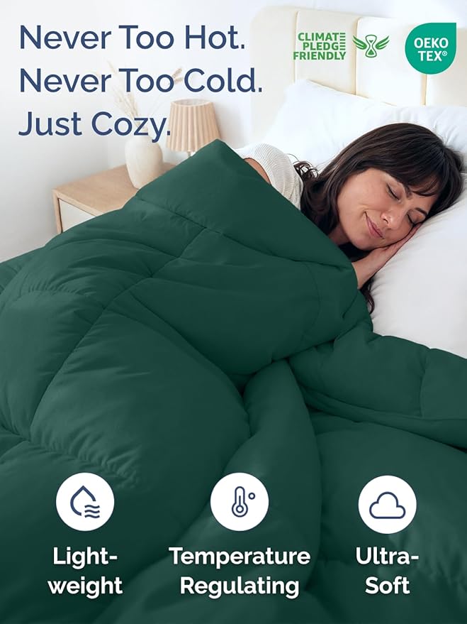 Full Size, Emerald/Light Sage Green Alternative Down Comforter - Warm & Breathable Hotel Quality Bedding for Men, Women, Kids & Teens - All Season Oversized Cooling Microfiber Duvet Insert Comforter