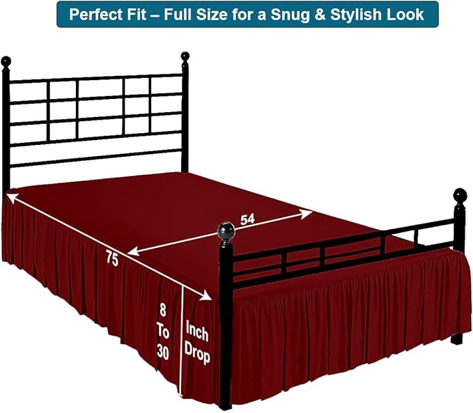 Shreem Linen Ruffled Bed Skirt with Split Corners, Gathered Style, 100% Microfiber, 18-Inch Drop, Dust Ruffle Bedskirt with Platform, Full-XL, Burgundy