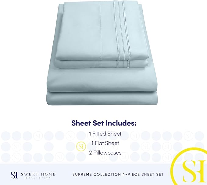 Full Size Sheet Sets - Breathable Luxury Sheets with Full Elastic & Secure Corner Straps Built In - 1800 Supreme Collection Extra Soft Deep Pocket Bedding Set, Sheet Set, Full, Light Blue