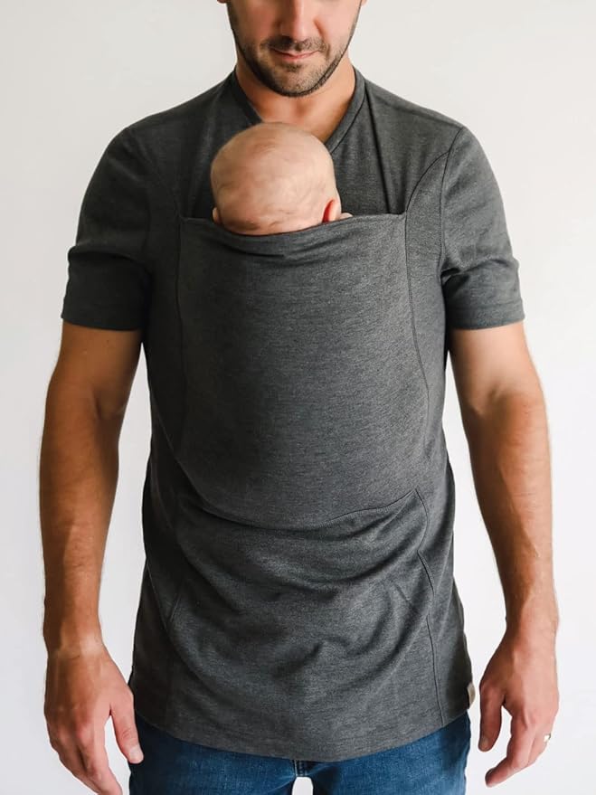 Lalabu The Dad Shirt | Hands-Free Baby Carrier for Dad with Kangaroo Pouch | Engineered for Bonding, Safety, & Comfort for Newborns Up to 15 Lbs. | CPSC Compliant - Simple Gray - Small