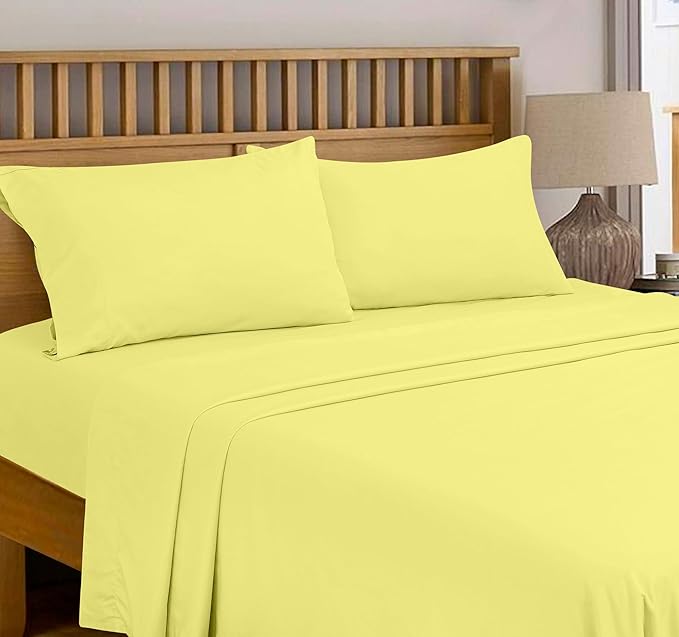 Royale Linens 300 Thread Count 100% Long Staple Combed Cotton Flat Sheet - Super Soft - Top Sheets - Full Flat Sheet Sold Separately - Breathable, Cool & Crisp Percale Sheets Only (Full, Yellow)