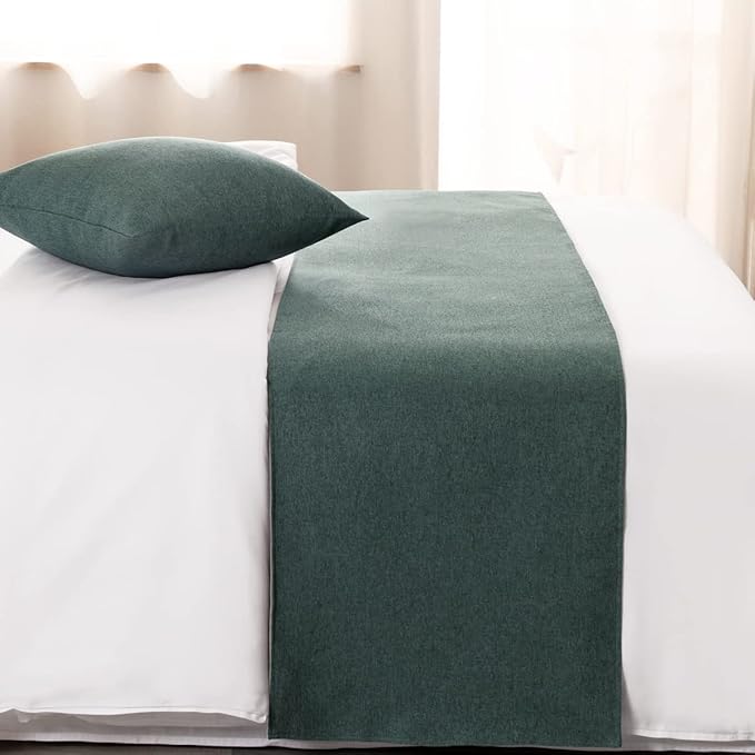 AMBERIS Bed Runner Blue-Green, Imitation Linen Decorative Bed Scarf for Home Hotel (Pillowcases Sold Separately)