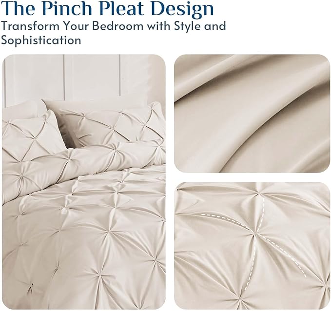 JOLLYVOGUE Twin XL Comforter Set 5 Pieces - Bed in a Bag Twin XL for All Season, Pintuck Bedding Comforter Sets with Comforter, Flat Sheet, Fitted Sheet and Pillowcases & Shams, Beige