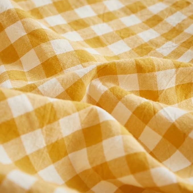 LifeTB Yellow Gingham Duvet Cover King 100% Washed Cotton Plaid Checked Duvet Cover Set Modern Soft 3 Piece Grid Bedding Set Breathable Gingham Checkered Comforter Cover with Zipper Ties