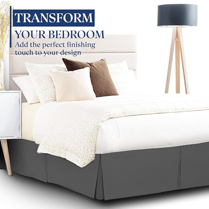 SKY BEDDINGS Luxury Pleated Full Bed Skirt with Split Corners - 21 Inch Tailored Drop - Pleated Dust Ruffle - Wrinkle-Free 100% Microfiber - Easy Fit, Soft & Durable - Dark Grey