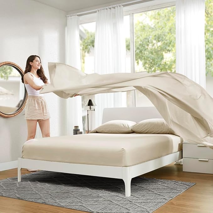 Comfort Spaces 100% Cotton Sheets Full, Breathable & Ultra Soft Cotton Sheets, Naturally Cool Cotton Bed Sheets with 14" Elastic Pocket Fits up to 16" Mattress, All Seasons Sheet Set, Cream 4 Piece