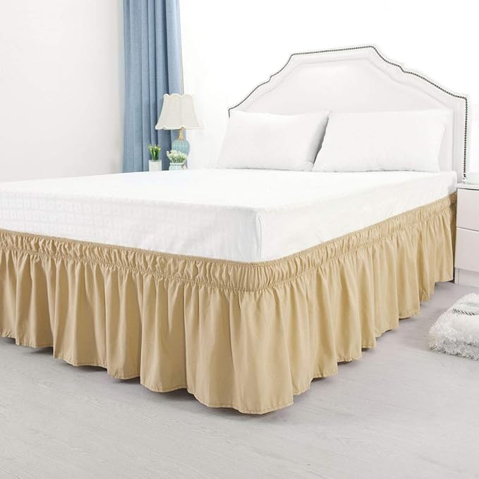 Bed Skirt - Wrap Around Bed Skirts Elastic Dust Ruffles, Easy Fit Wrinkle and Fade Resistant Luxurious Fabric Solid Color, Taupe King XL Size Beds 15 Inch Drop