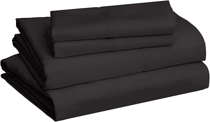 Amazon Basics Lightweight Super Soft,Breathable Wrinkle-Free Microfiber 4 Piece Bed Sheet Set with 14-Inch Deep Pockets,King,Black,Solid,(Pack of 4)