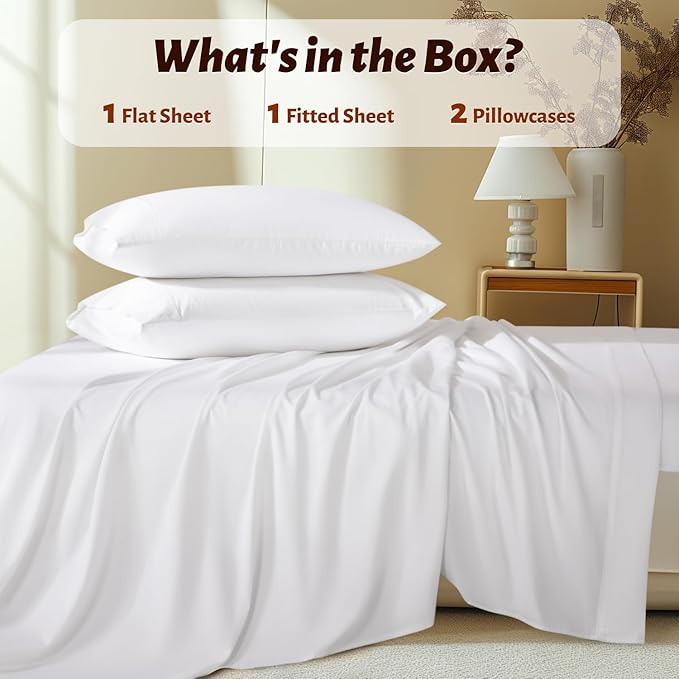 Shilucheng 100% Egyptian Cotton Queen Size Sheets Set - 1000 Thread Count，Luxury Cotton Bed Sheets，Breathable & Cooling Bedding and Pillow Cases, 16 Inch Deep Pocket - 4 Piece (White, Queen)