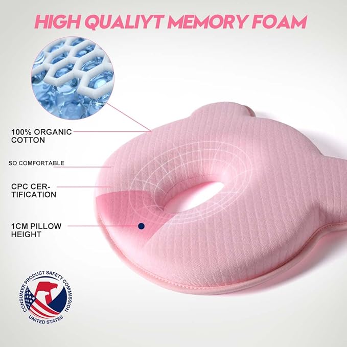 BIKBOK New Memory Foam Soft and Cozy Pillow Head Neck Support Pillow for Car Seat Breathable Bedding Set (Pink)