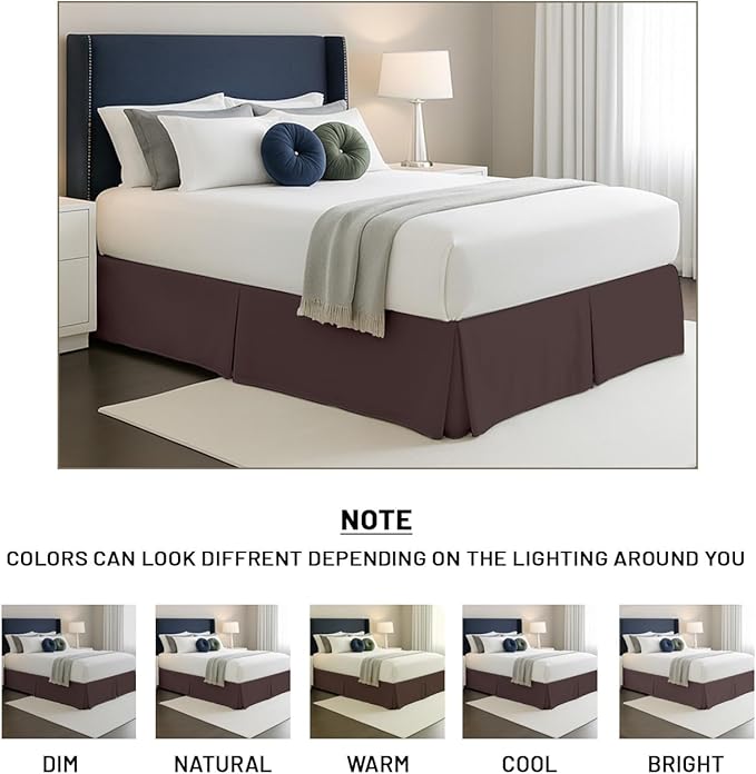 SGI Bedding 16 inch Drop Bed Skirt Queen Size Platform Style with Secure Fit, Classic Tailored Look, Elegant Pleated Style Dust Ruffle, Split Corners, Wrinkle Resistant Microfiber - Chocolate