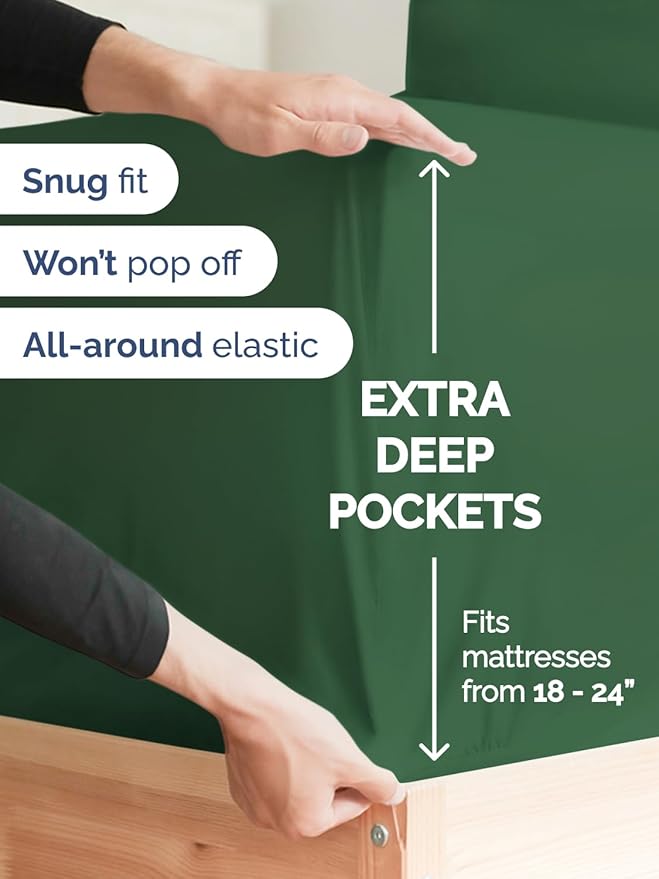 Extra Deep Cal King Sheet Set - 6 Piece Breathable and Cooling Sheets - Hotel Luxury Bedding for Women, Men, Kids & Teens - Easy Secure Fit - Soft & Wrinkle Free - Extra Deep Pockets - Emerald Green