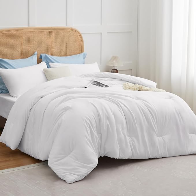 CozyLux Oversized Queen Comforter Set White, 3 Pieces 98x98 Solid Breathable Quilted Style Bedding Sets All Season, Luxury Soft Down Alternative Comforter Bed Set (1 Comforter & 2 Pillowcases)