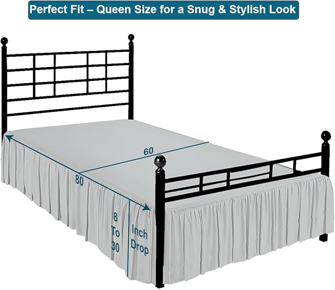 Shreem Linen Ruffled Bed Skirt with Split Corners, Gathered Style, 100% Microfiber, 18-Inch Drop, Dust Ruffle Bedskirt with Platform, Queen, Light Grey