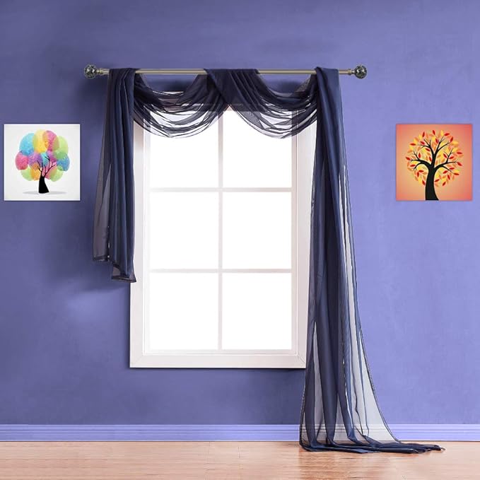 Warm Home Designs Double Window Scarves Bundle. Each White & Navy Blue Window Scarf Valance is 55" x 288". Great for Blue Room Decor, as Canopy Bed Curtains or Draping Fabric. AS White & Navy 288"