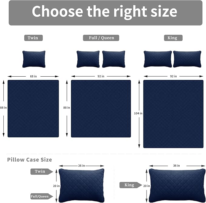 Easy-Going Twin Size Reversible Quilt Set with 1 Quilt and 1 Pillow Sham, Soft Bed Quilt Cover, Water Resistant Lightweight Microfiber Bedspread, Stain Resistant, Navy/Ivory