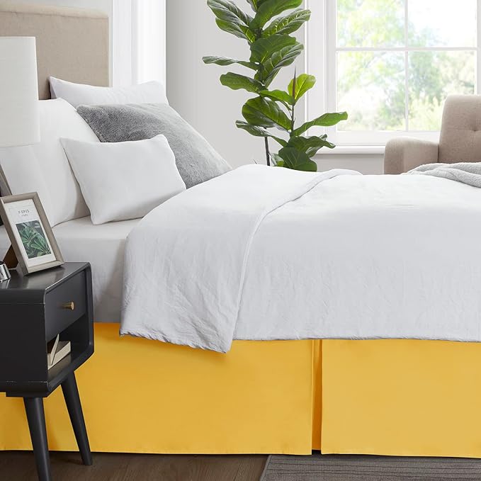 Nestl Yellow Full Bed Skirt - Full Size Bed Skirt 14 Inch Drop - Brushed Microfiber Bed Skirts - Hotel Quality Pleated Bed Skirt - Shrinkage & Fade Resistant