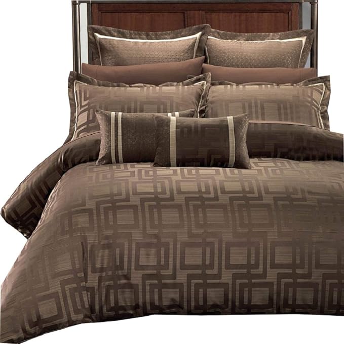 Luxury Janet 8PC Full/Queen Duvet comforter Set. Incudes: One Duvet cover, Two pillow shams,Two Euro Shams,Two Decorative Pillows 100% Polyester Jacquard and One Down alternative comforter.
