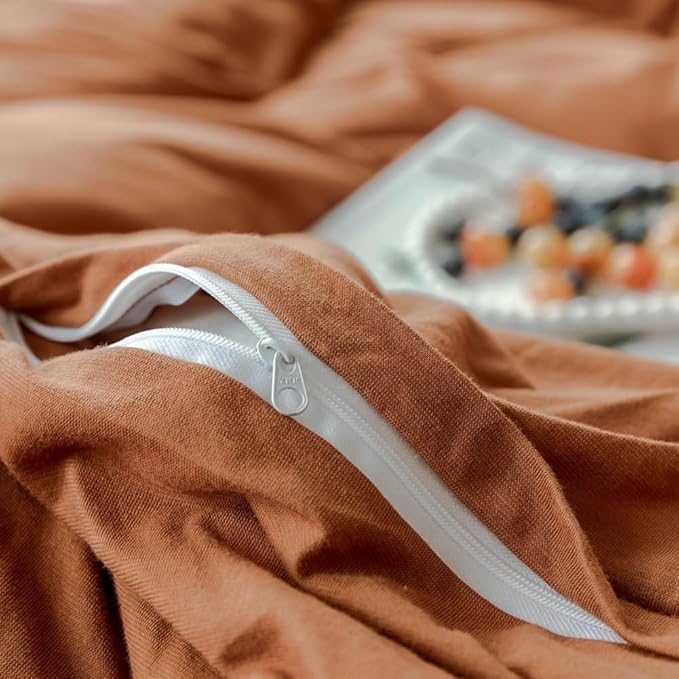 Terracotta Duvet Cover Jersey Knit Cotton Duvet Cover Twin XL Caramel 3 Pieces Bedding Set Rust Color Comforter Cover with Zipper Closure Comfy Burnt Orange Comforter Cover Farmhouse Bedding Set
