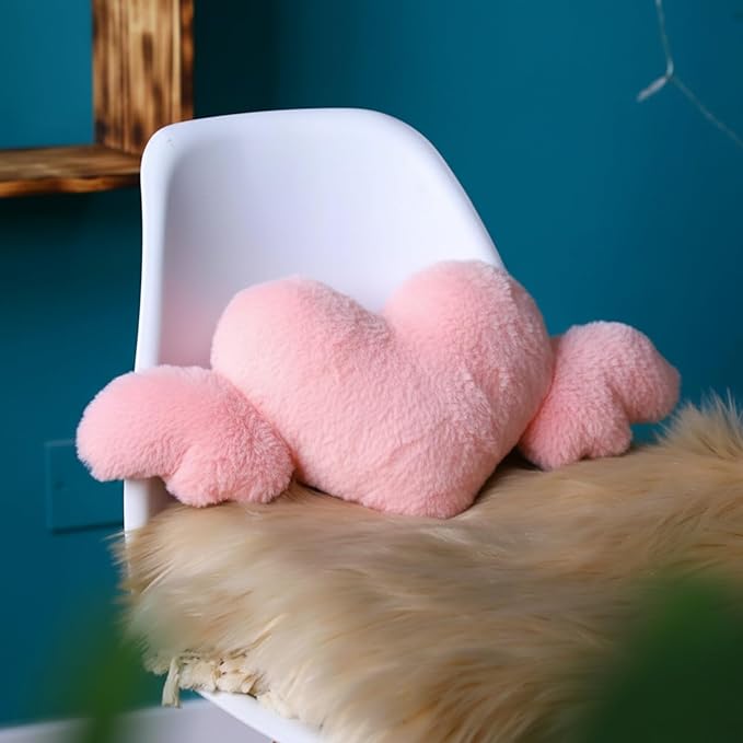 Macarrie 2 Pcs Plush Heart Shaped Pillow with Angel Wings Car Headrest Soft Comfortable Car Seat Pillow for Driving Travelling Room Office Car Decor, 19.7 x 8.3 Inch(Rose Red)