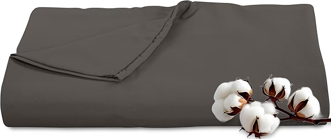 Royale Linens 300 Thread Count 100% Long Staple Combed Cotton Flat Sheet - Super Soft - Top Sheets - Full Flat Sheet Sold Separately - Breathable, Cool & Crisp Percale Sheets Only (Twin XL, Grey)