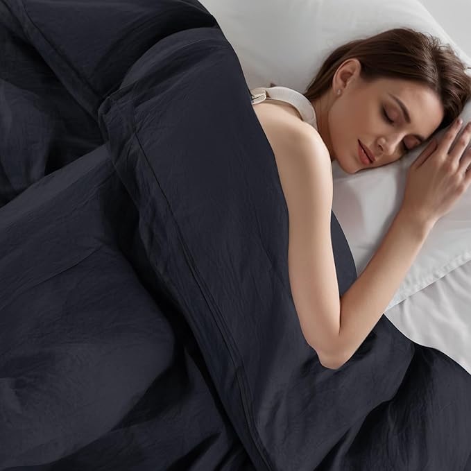 NEXHOME PRO Twin Duvet Cover Set, 100% Certified Organic Cotton with Washed Feel & Linen-Like Texture, Comfortable & Breathable, Home Bedding Set Dark Grey (No Comforter) 6890