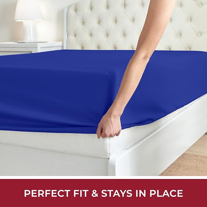 Mellanni Twin Fitted Sheet - Iconic Collection Bedding Sheets with up to 16 inch Deep Pocket - Soft & Cooling - Fade & Stain Resistant - 1 PC (Twin, Royal Blue)