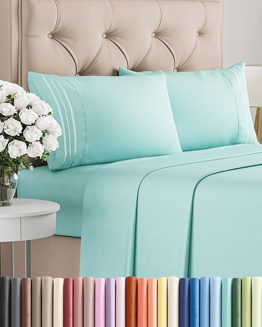 King Size 4 Piece Sheet Set - Comfy Breathable & Cooling Bed Sheets Set - Hotel Luxury Bedding for Women, Men, Kids, Teens, Boys & Girls - Deep Pockets, Ultra-Soft, Wrinkle Free - Oeko-Tex - Spa Blue