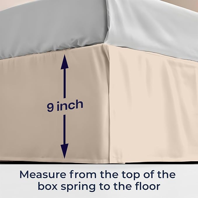 SGI bedding 9 inch Drop Bed Skirt Cal King Size - Platform Style with Secure Fit, Classic Tailored Look, Elegant Pleated Style Dust Ruffle, Split Corners, Wrinkle Resistant Microfiber - Beige