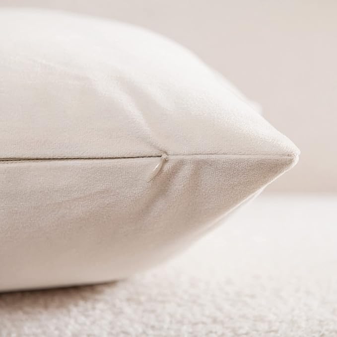 Throw Pillow Covers 22x22 Cream: Pack of 2 Cozy Soft Velvet Square Modern Luxury Decorative Throw Pillow Cases for Sofa Couch Living Room Bed Home Decor