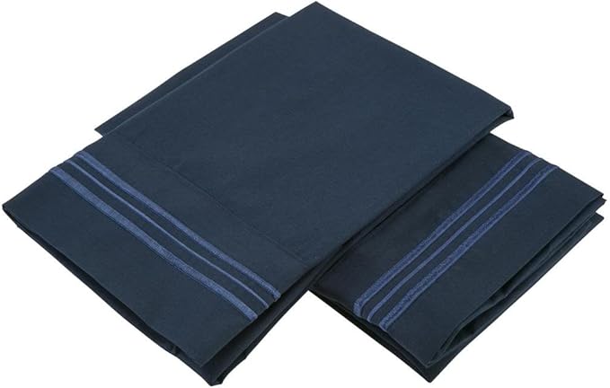 Clara Clark 1800 Series Bed Sheet Sets - Stay fit on Mattress with Elastic Straps at Corners - Queen, Navy Blue
