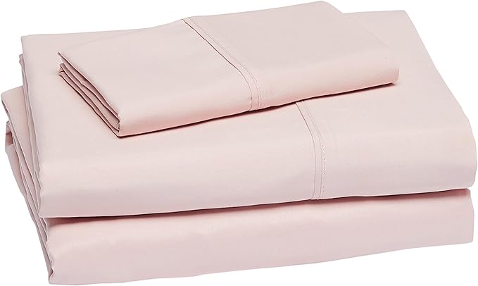 Amazon Basics Lightweight Breathable Wrinkle Resistant Brushed Microfiber 3 Piece Bed Sheet Set with 14-Inch Deep Pockets,Twin,Blush Pink,Solid,(Pack of 4)