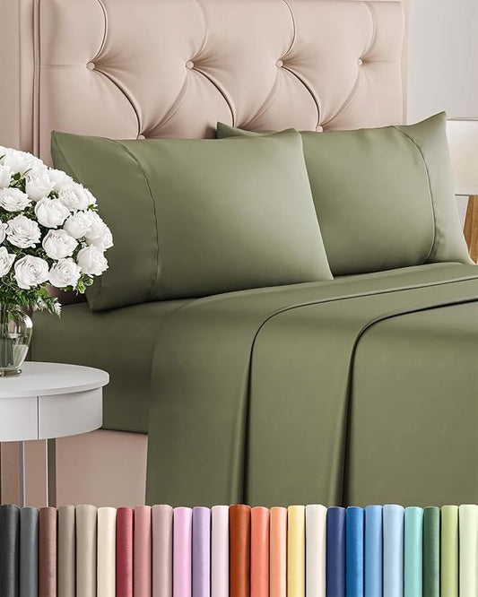 Twin XL 4 Piece Sheet Set - Comfy Breathable & Cooling - Ultra Soft Hotel Luxury Bedding Set w/ 8-16 Inch Deep Pockets - 1 Flat & 1 Fitted Sheet & 2 Pillowcases - Wrinkle Free & Easy Care - Sage Green
