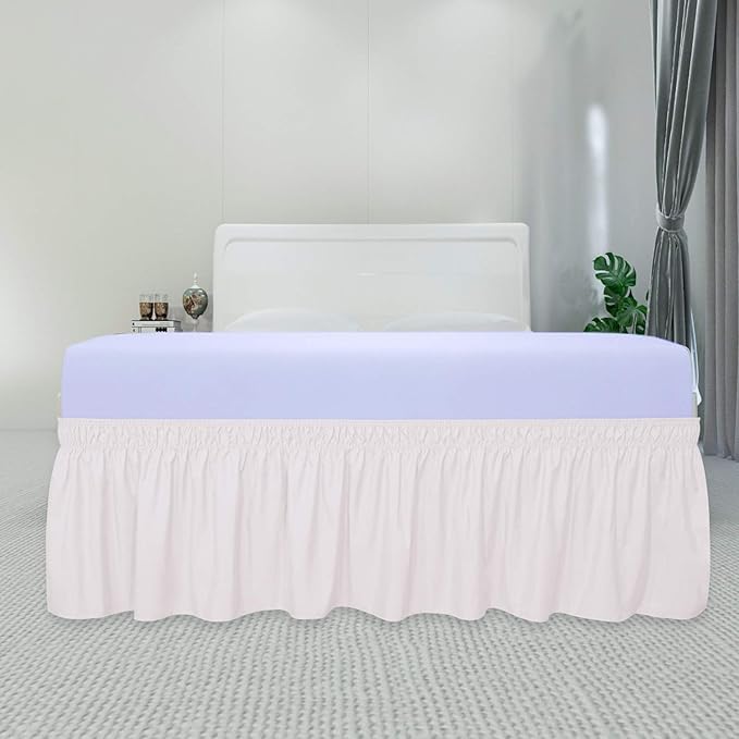 PureFit Wrap Around Ruffled Bed Skirt with Adjustable Elastic Belt - 22 Inch Drop Easy to Put On, Wrinkle Free Bedskirt Dust Ruffles, Bed Frame Cover for Twin,Twin XL and Full Size Beds, Baby Pink
