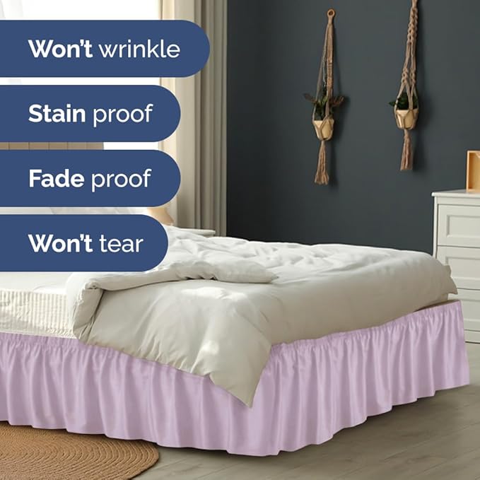 Wrap Around Dust Ruffle Bed Skirt - Light Lavender - Twin/Twin XL Size Beds w/ 15 Inch Drop - Easy Fit Elastic - Adjustable Pleated Bedskirt w/Brushed Fabric Wrinkle Free, Women, Men, Kids & Teens