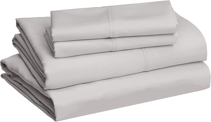 Amazon Basics Lightweight Super Soft,Breathable,Wrinkle-Free,Brushed Microfiber 4-Piece Bed Sheet Set with 14-Inch Deep Pockets,King,Light Gray,Solid,(Pack of 4)
