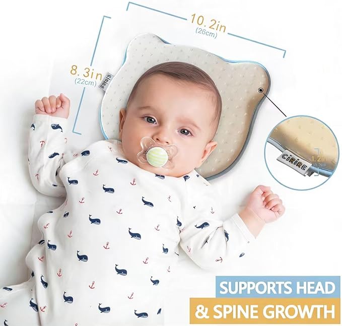 Memory Foam Baby Cushion, Soft Cozy Machine-Washable, Head and Neck Support Breathable Anti-Slip Design for Infants for Small Boys and Girls Tummy Time(Beige)