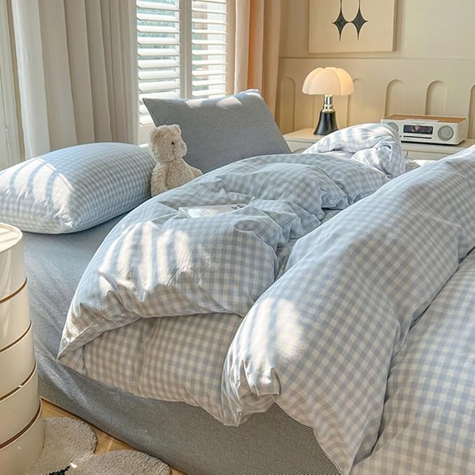 Nayoroom Gingham Duvet Cover Oversized King Blue White Plaid Checkered Comforter Cover 3 Pcs Soft Breathable Washed Microfiber Grid Farmhouse Bedding Set with Pillow Shams