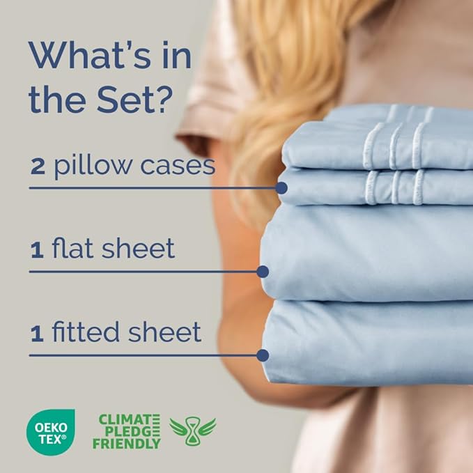 Full XL Size 4 Piece Sheet Set - Comfy Breathable & Cooling Bed Sheets Set - Hotel Luxury Bedding for Women, Men, Kids, Teens, Boys & Girls - Deep Pockets, Soft & Wrinkle Free - Oeko-Tex - Sky Blue