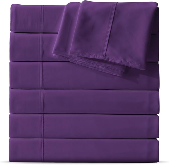 Maple&Stone Twin Flat Sheet 6 Pack,Premium Soft & Breathable,Brushed Microfiber Fabric,Anti-Shrinkage & Non-Fading,Bulk Flat Sheets Only Twin Size (Purple)