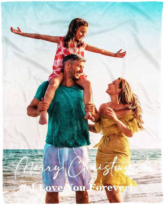 Personalized Picture Blankets, 1 Photos Personalized Blanket Custom Photo Blanket Personalized Gifts for Adults Family Dad Mom Couples, 8 Sizes