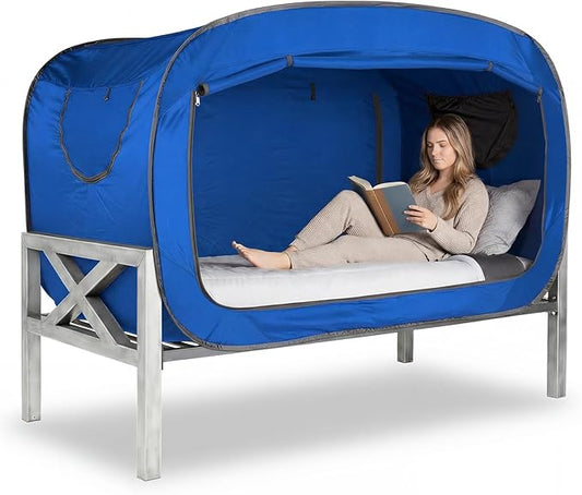 Bed Tent Full Bed Canopy Portable Dream Tent for Adult Indoor Sleeping Tents with 2 Doors Breathable Private Space Tents, Blue