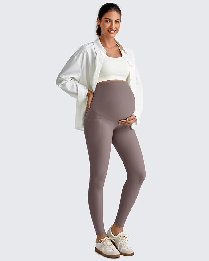 G4Free BareFeel Maternity Leggings with Pockets Over The Belly Stretchy Workout Yoga Pregnancy Pants