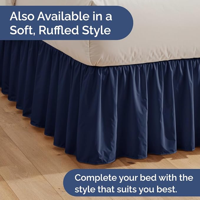 Pleated Bed Skirt Queen Size - 3 Sided Pleated Bed Skirt Queen - Ultra-Soft, Easy Fit with 12 Inch Tailored Drop - Hotel Quality, Wrinkle Free & Fade Resistant - for Women, Men, Kids & Teens - Navy