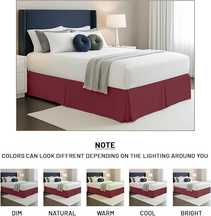 SGI Bedding 10 inch Drop Bed Skirt King Size - Platform Style with Secure Fit, Classic Tailored Look, Elegant Pleated Style Dust Ruffle, Split Corners, Wrinkle Resistant Microfiber - Burgundy
