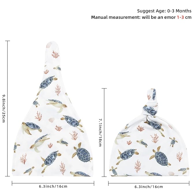 LifeTree Muslin Swaddle Blankets, Muslin Baby Boy Swaddle Blanket and Hat Set with Birth Announcement Card, Newborn Unisex Neutral Receiving Blankets Sea Turtle Pattern