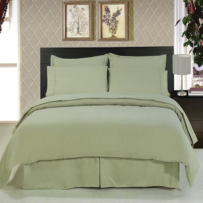 Royal Hotel Bedding 8pc California-King Size Bed-in-a-Bag Solid Sage 600-Thread-Count Siberian Goose Down Alternative Comforter 100 Percent Cotton - Includes Sheets and Duvet Cover Sets