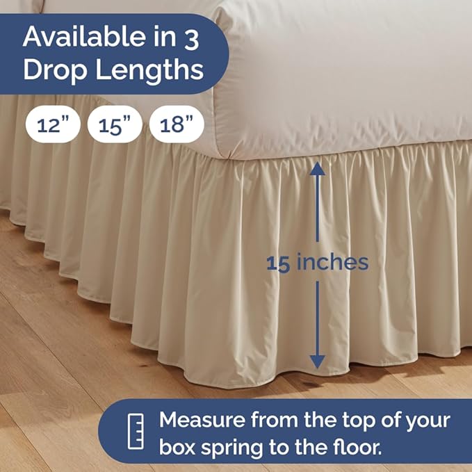 Bedskirt Full Size Ruffle - 15 inch Drop Dust Ruffle Bed Skirt with Platform - Ultra-Soft, Easy Fit, Premium Hotel Quality - Wrinkle, Fade & Shrink Resistant - for Women, Men, Kids and Teens - Cream